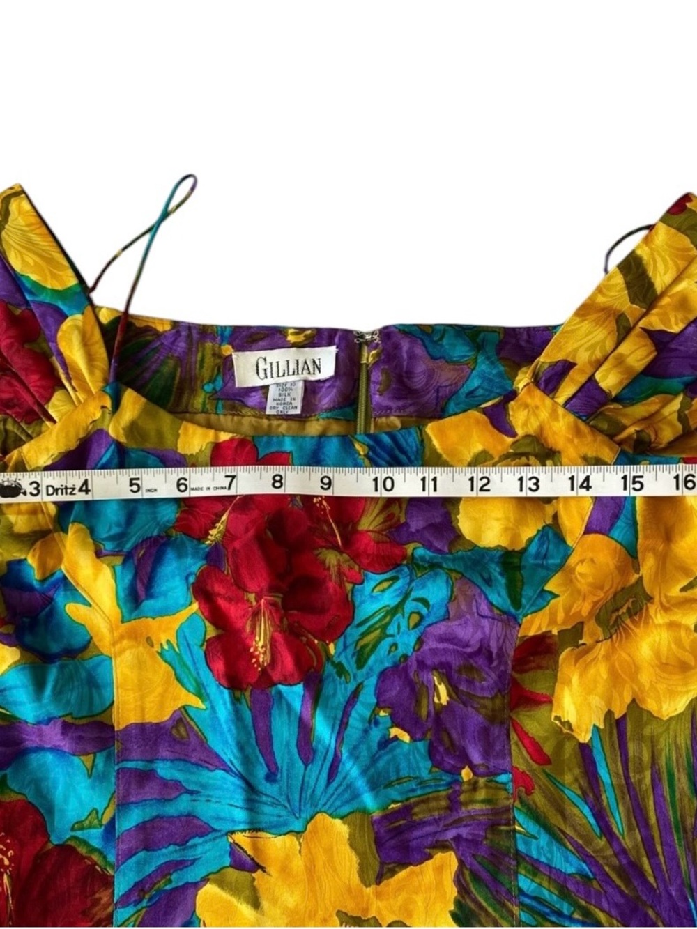 Vintage Gillian 100% Silk Tropical Floral Midi Dress Size 10 Off Shoulder Bright - Picture 5 of 12